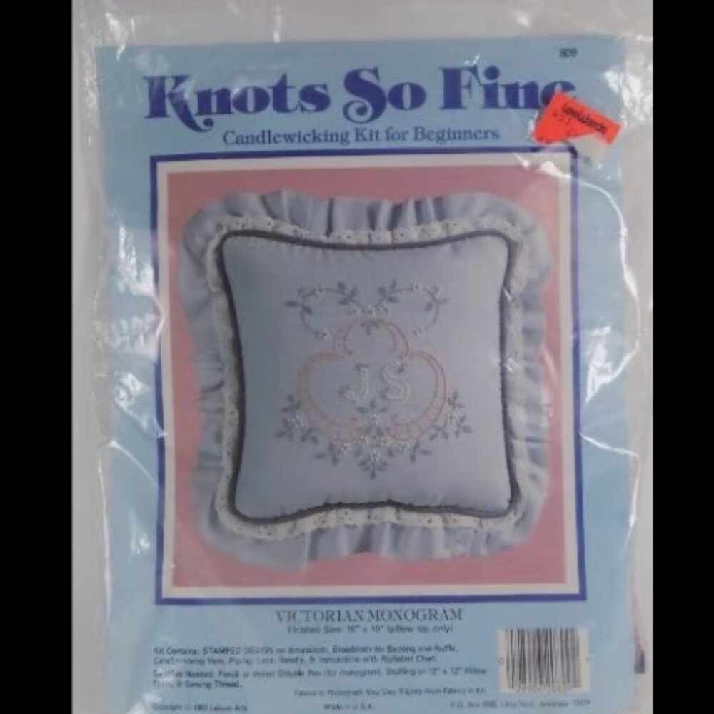 🌷5/25 SALE Knots So Fine Victorian Mongram Candlewicking Pillow Embroidery Kit